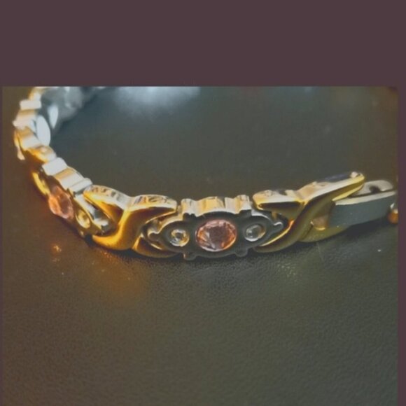 Pink Tourmaline Tennis Bracelet in Gold & Silver Toned Stainless Steel - Picture 7 of 9